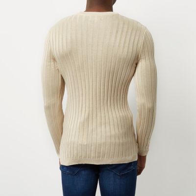 Stone chunky ribbed muscle fit jumper